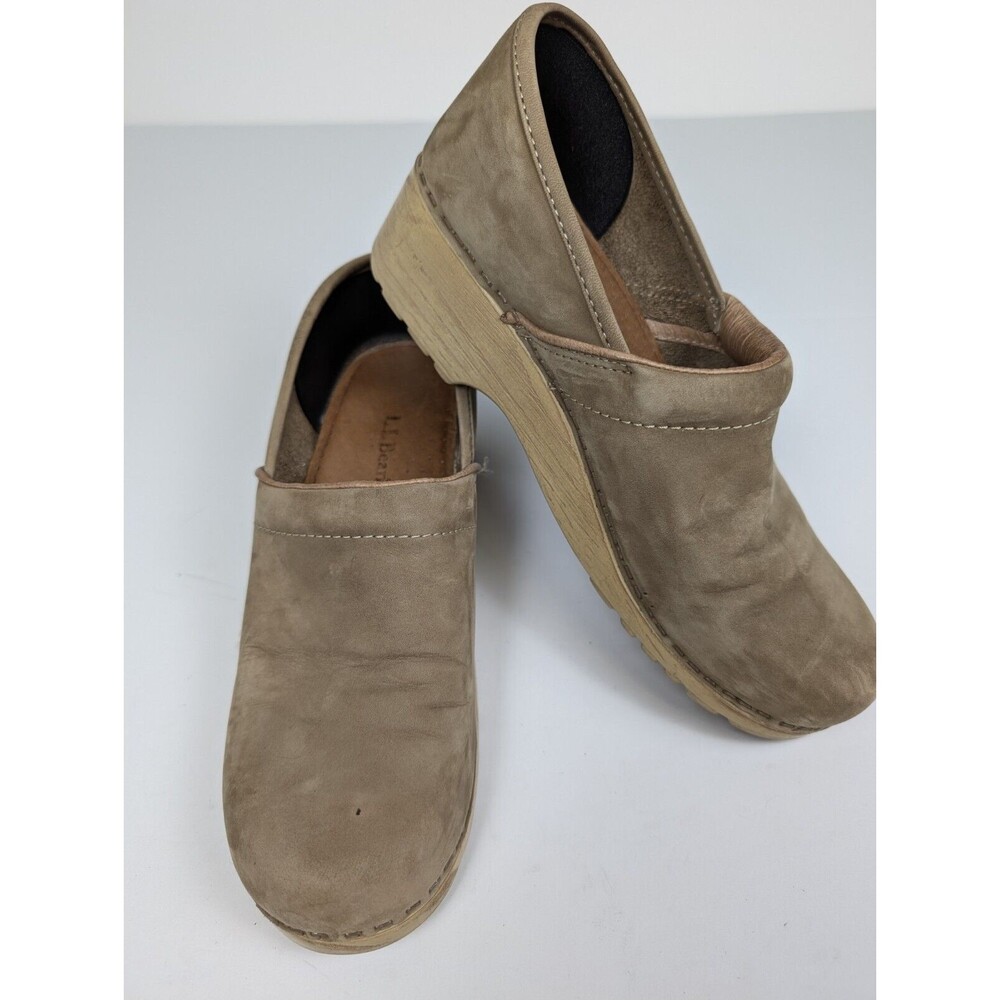 LL Bean Shoes Tan Leather Clogs Women's Size 8M Slip On Nursing Shoes Casual